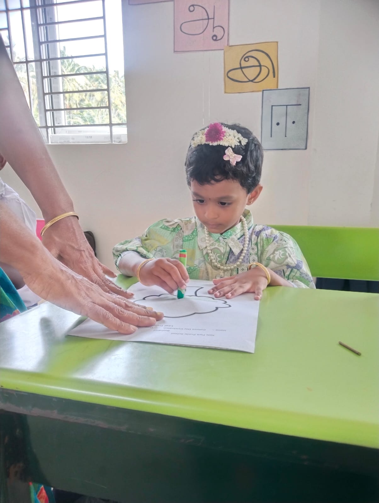 Painting activity with teacher